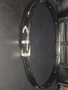 Cabela's Black Leather Men’s Belt with Silver Buckle Size 46